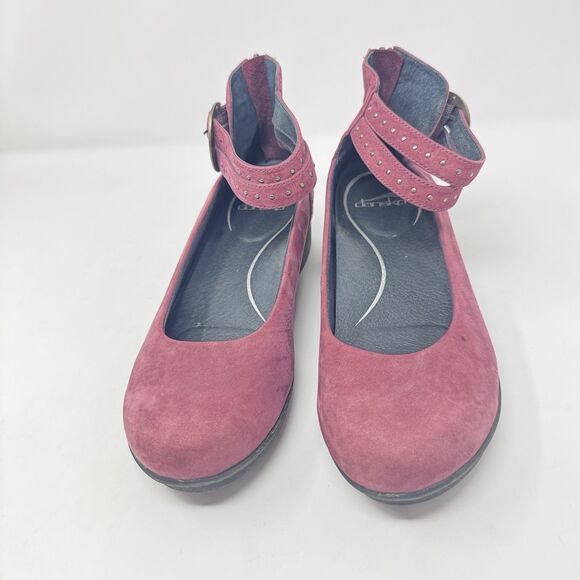 Dansko Pink Suede Mary Jane Ankle Strap Clogs Wedges Shoes Sz EU 40 (US 9.5-10) - Picture 3 of 13